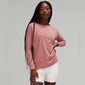 Lululemon Back In Action Long SleeveShort Serve Stripe Heathered Spiced Chai 8